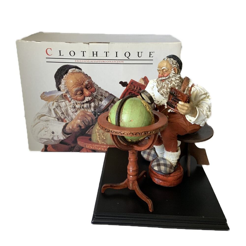 Vintage 1980s Clothtique Santa Looking at Globe The Saturday Evening Post